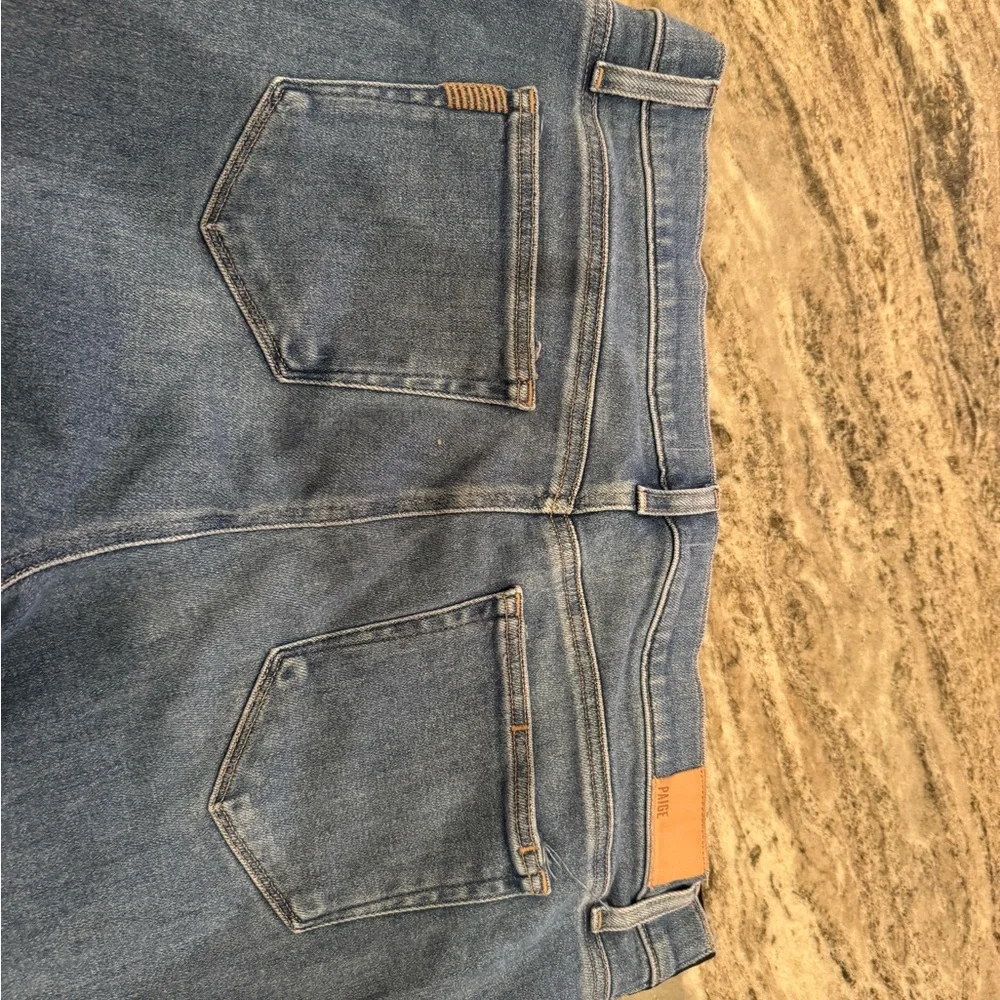 PAIGE Blue Straight Leg Jeans with Black Waistband - Picture 5 of 5